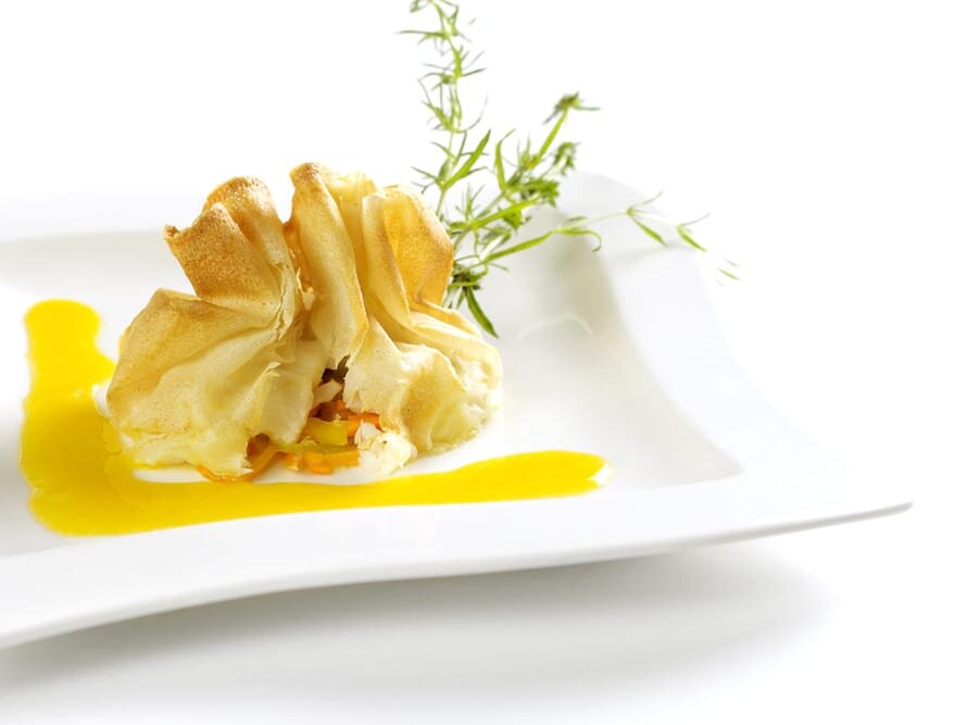 Bacalhau envolto em brick com aromas de Marrocos