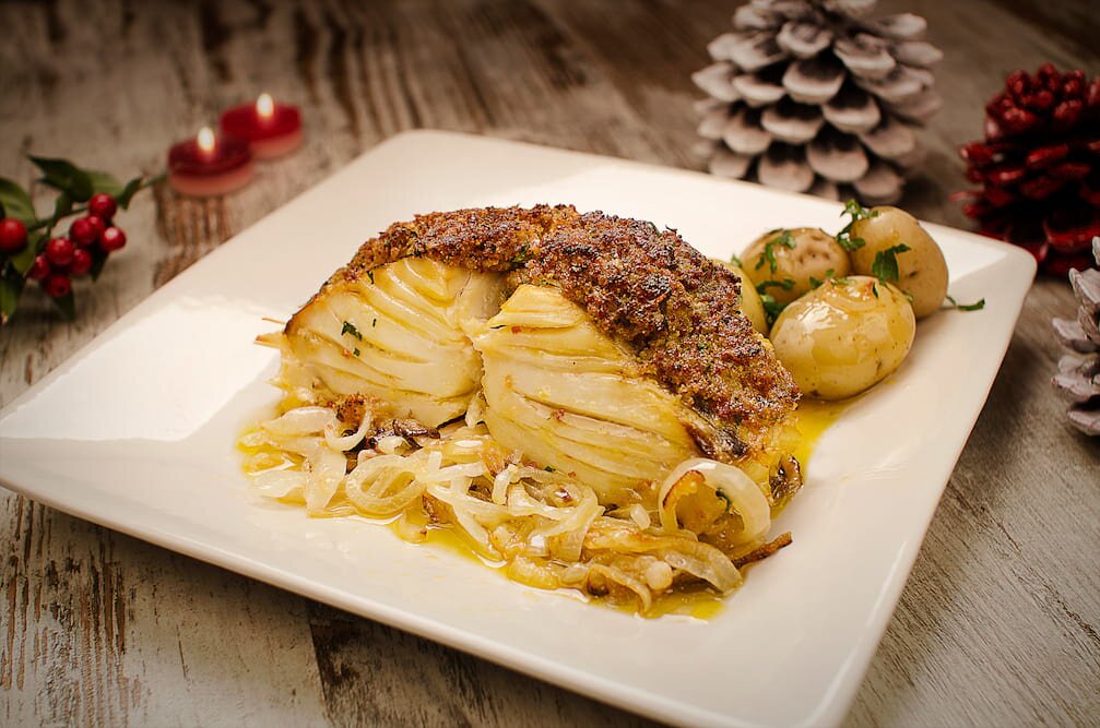 Bacalhau com crosta de broa