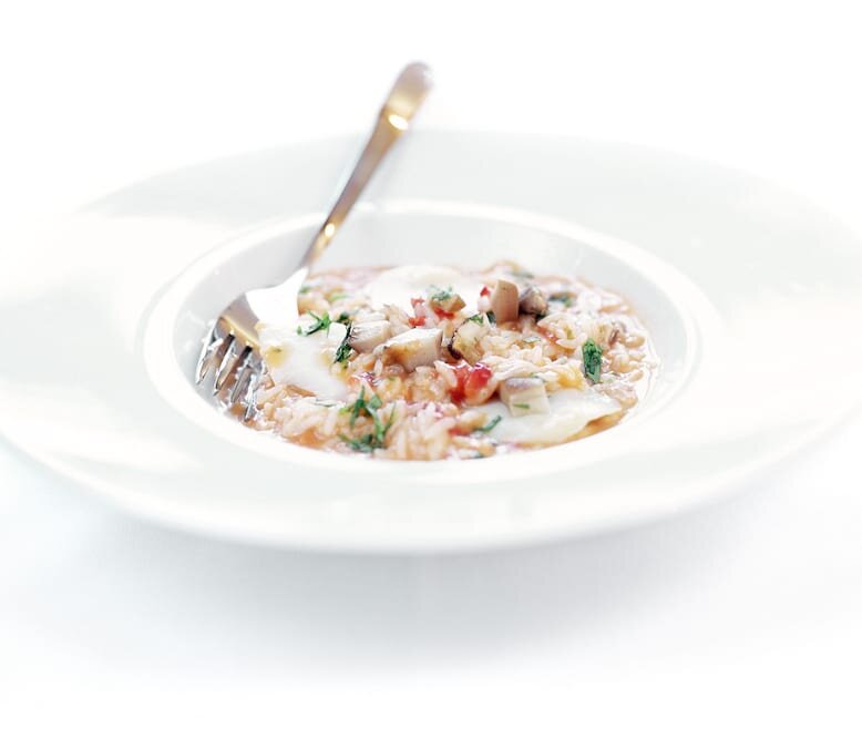 Arroz cremoso de bacalhau com coentros e boletos