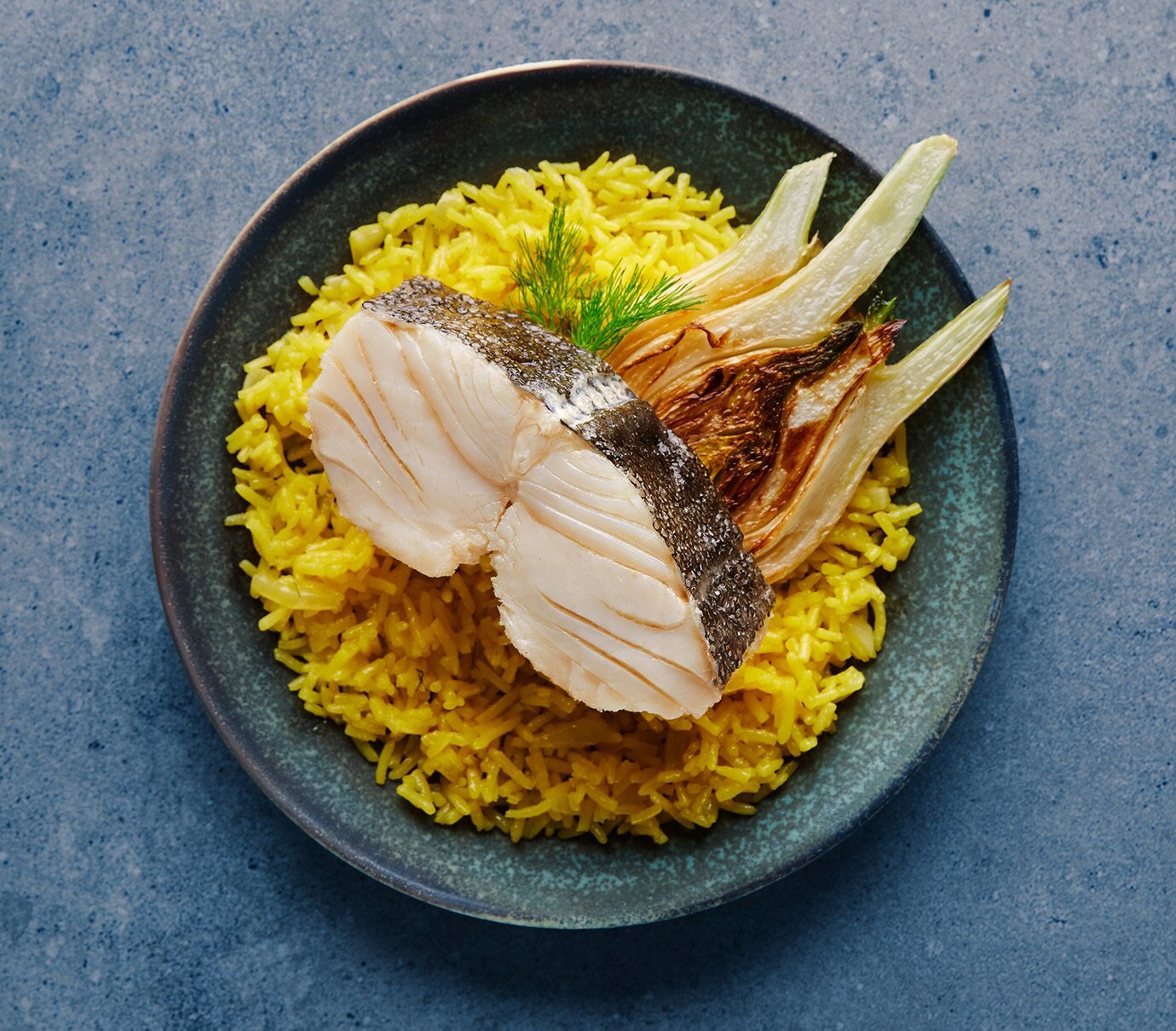 Bacalhau da Noruega com arroz de açafrão e funcho