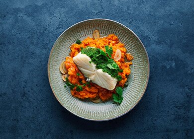 Bacalhau da Noruega com esmagada de batata-doce