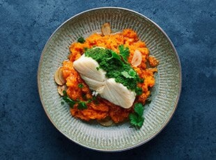 Bacalhau da Noruega com esmagada de batata-doce