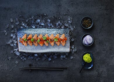 Sashimi com salmão da Noruega