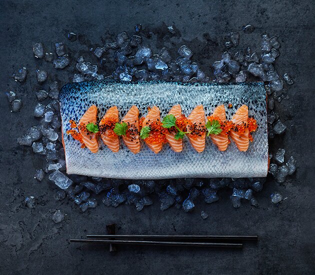 Sashimi com salmão da Noruega